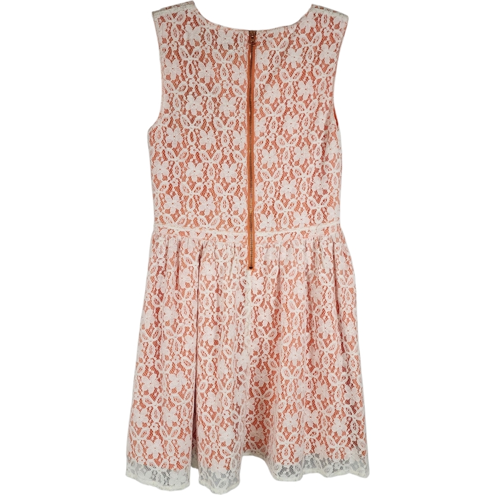 MINKPINK Peach Ivory Lace Cutout Mini Dress Fit Flare Size Medium NWT - Picture 3 of 15